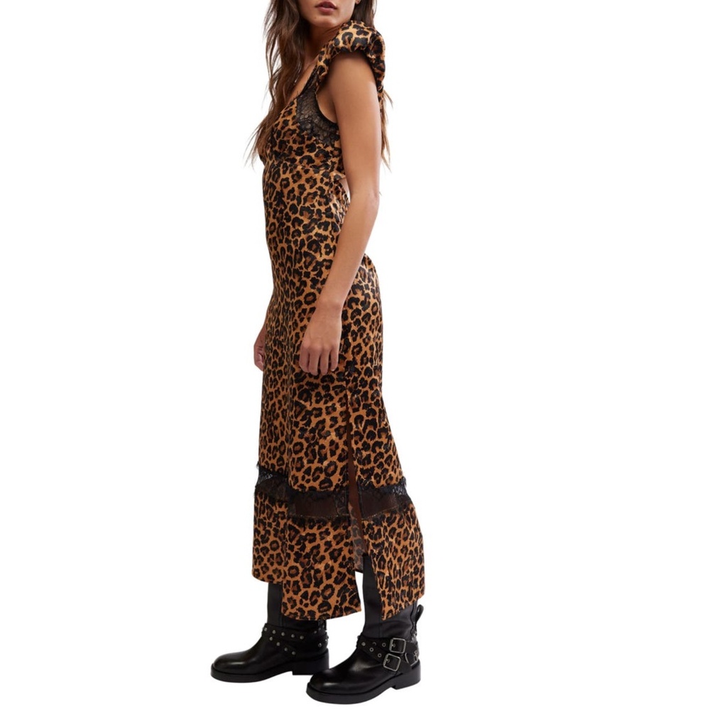 NEW FREE PEOPLE Leopard ANIMAL Print Foolish Heart LACE TRIM Satin SLIP DRESS XL - Picture 13 of 16